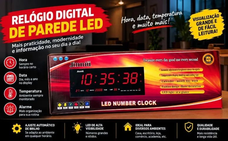 RELÓGIO DIGITAL DE PAREDE LED GRANDE - Foto 2