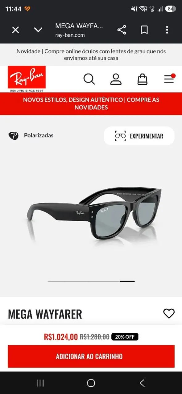 ÓCULOS RAY-BAN MEGA WAYFARER POLARIZADO 