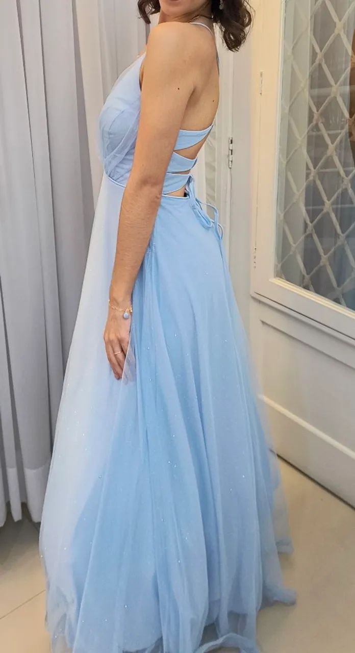 Vestido de festa azul claro com glitter - Foto 2