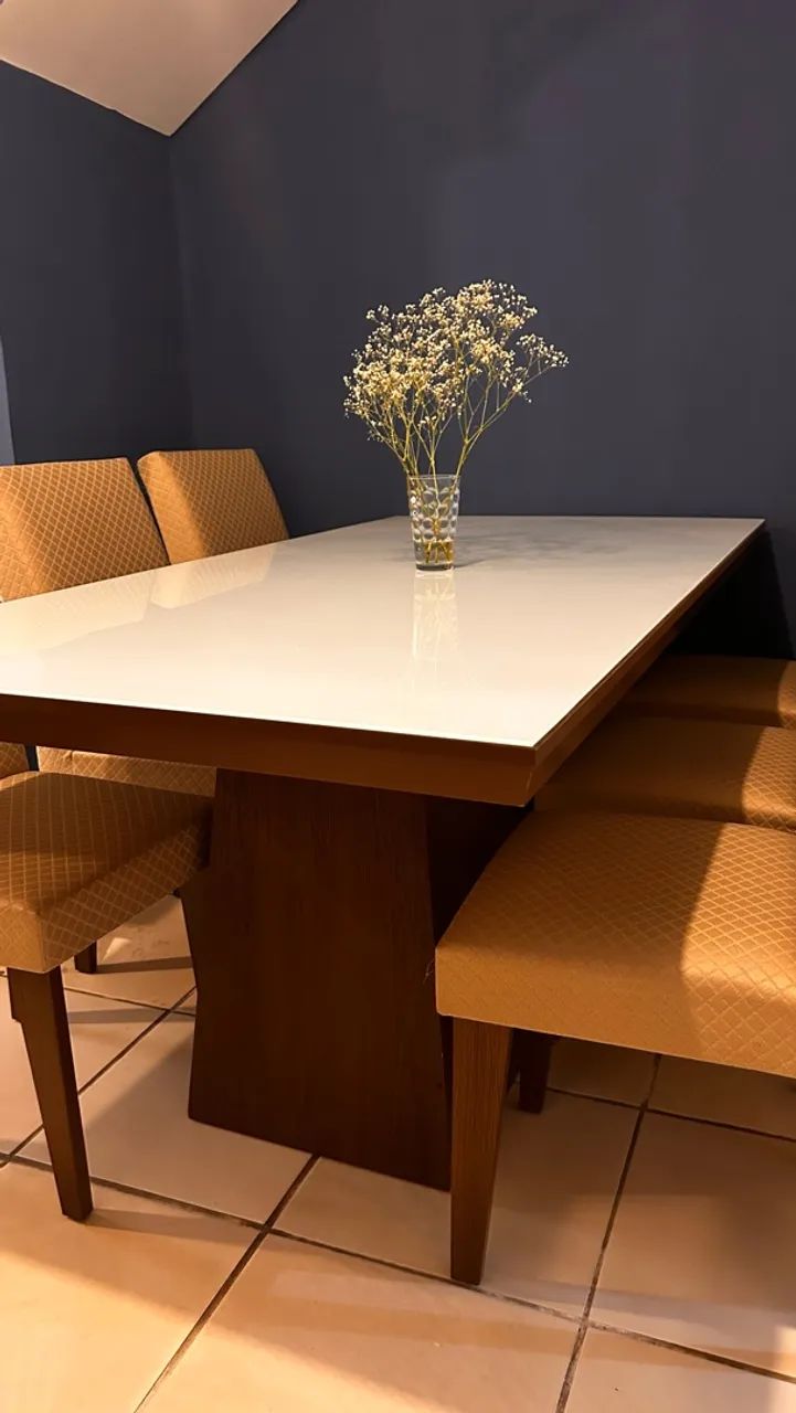 Mesa de Jantar Off White com tampo de vidro branca - Foto 3
