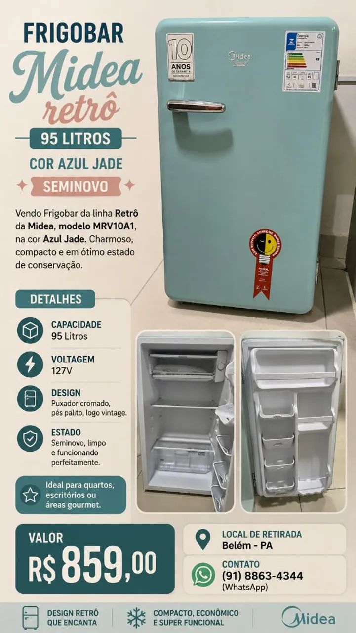 Frigobar Retrô Mideia 95 Litros