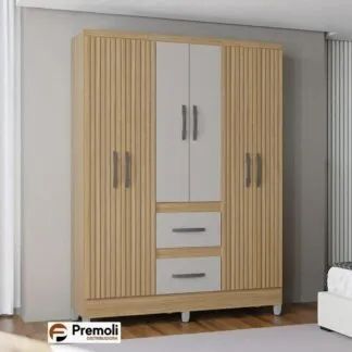 Guarda Roupa Capri Cor Damasco/Off/Ripado 6 Portas e 2 Gavetas