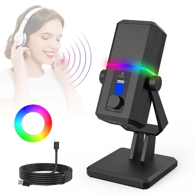 Microfone De Mesa Equipado com efeitos de iluminação RGB vibrantes