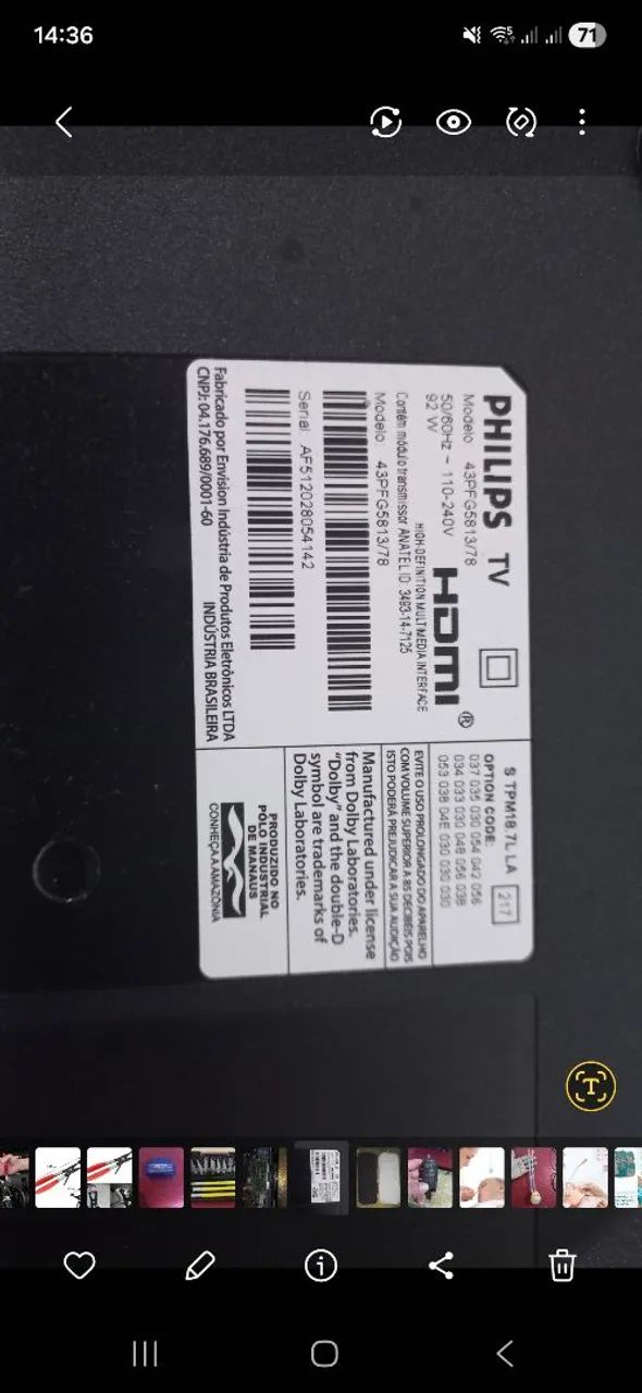 Tv philips 43 smart com defeito