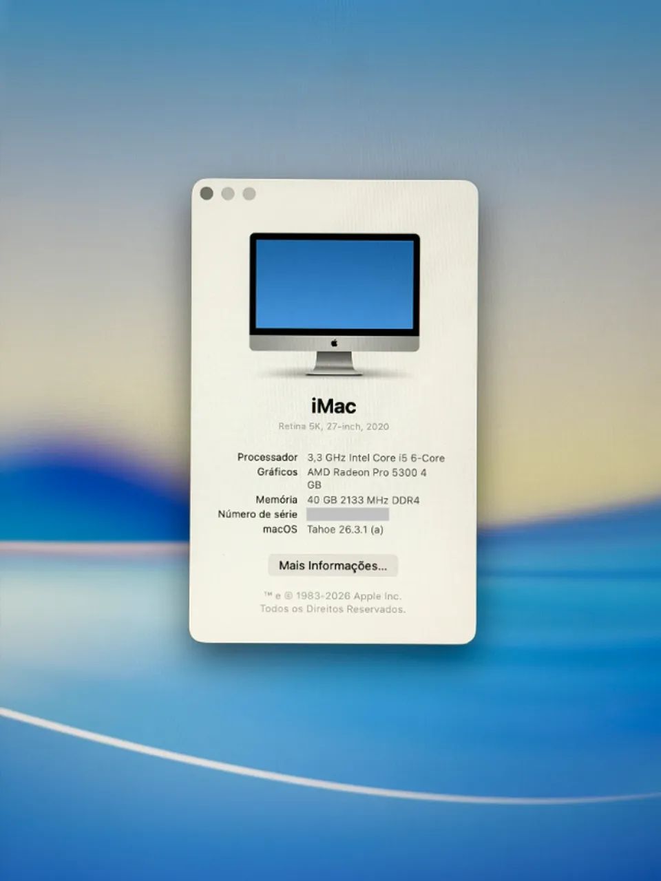 iMac 27 Retina 5K 2020 - Intel i5, 40GB RAM - 512GB HD