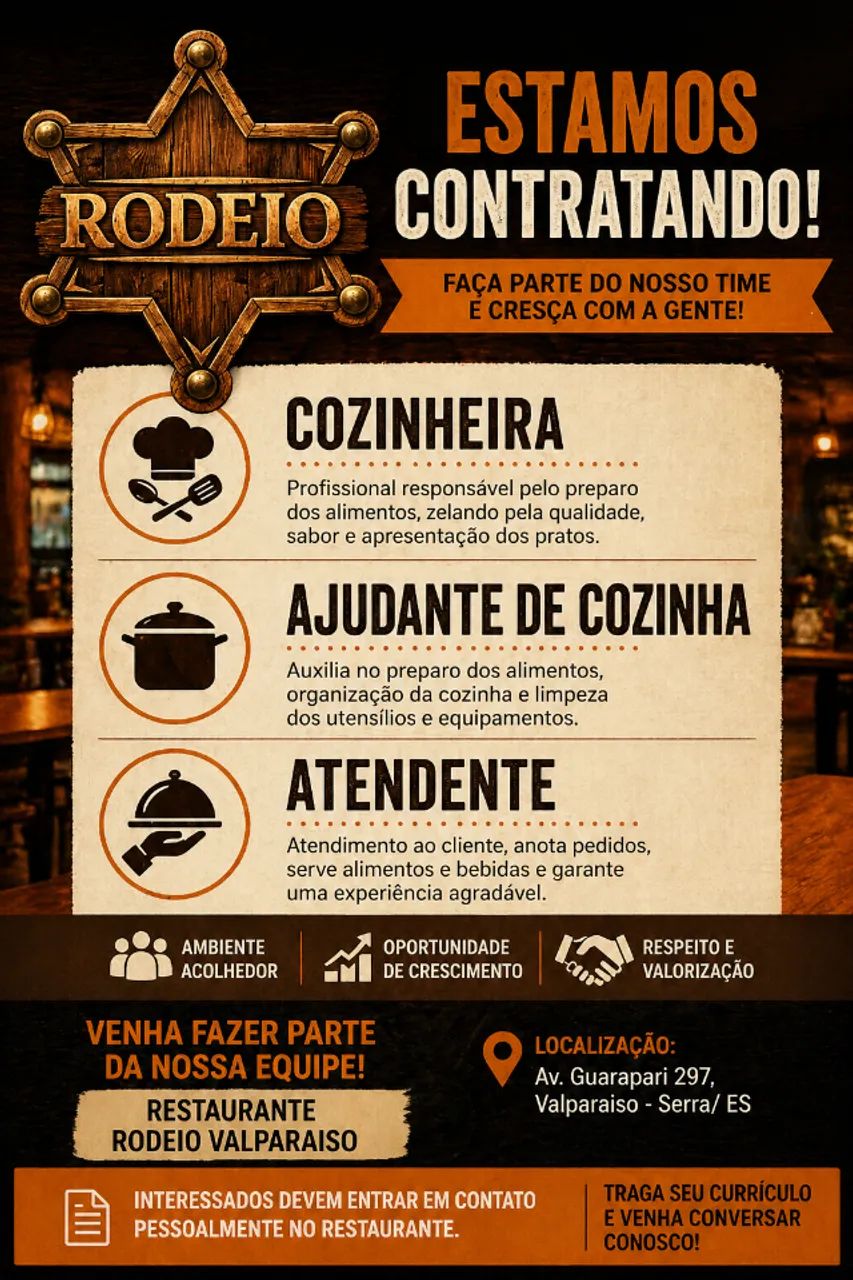 Ajudante de cozinha e Atendente Para Restaurante