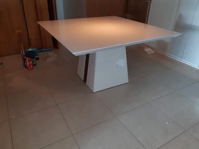 Mesa de jantar com tampo em vidro Branco Laca 8 cadeiras Zap * - Foto 6