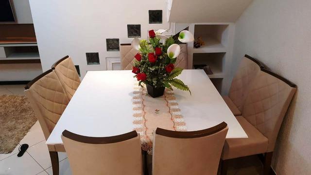 Mesa de jantar com tampo em vidro Branco Laca 8 cadeiras Zap * - Foto 2