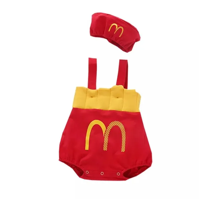 Romper Jardineira body Fantasia Batata Frita,Mc Donald's Unissex Mês Versário