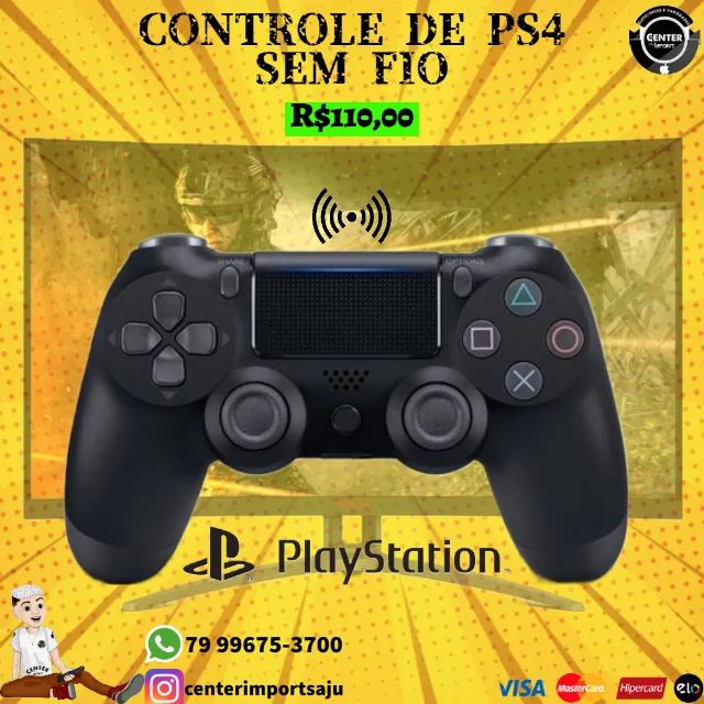 Controle Ps4 Joystick Sem Fio Wireless Recarregável Preto em