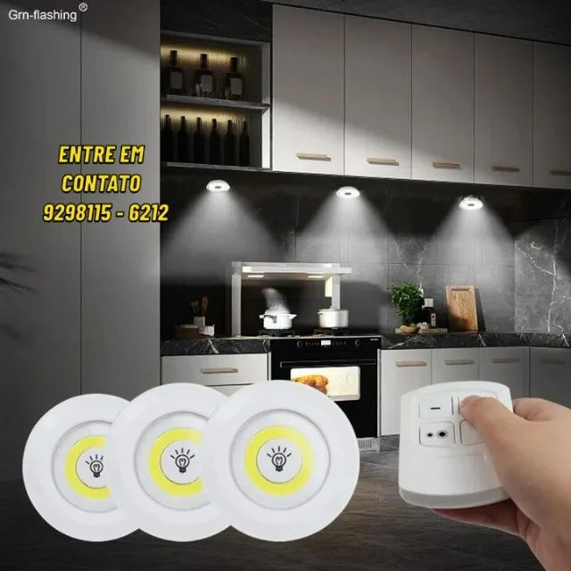 Kit 3 luminárias Led-Spot sem fio com controle remoto-Entregas 9h as 22h - Foto 2