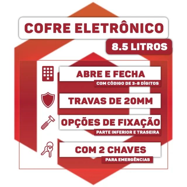 Cofre Eletrônico Digital Travas 20mm 6kg Novo 8l Chave Senha - Foto 5