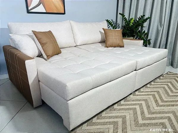 Sofá Cama Monaco Linho 2.20 Estrutura Madeira Maciça - Entrega imediata!  - Foto 2