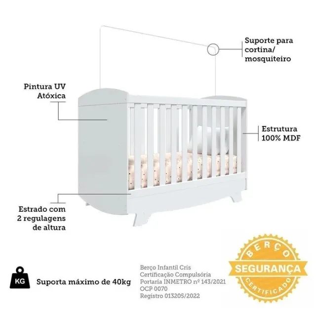 Berço 3em1 Tamanho Americano Linha Retrô. São Produtos Novos Direto de Fábrica. - Foto 3