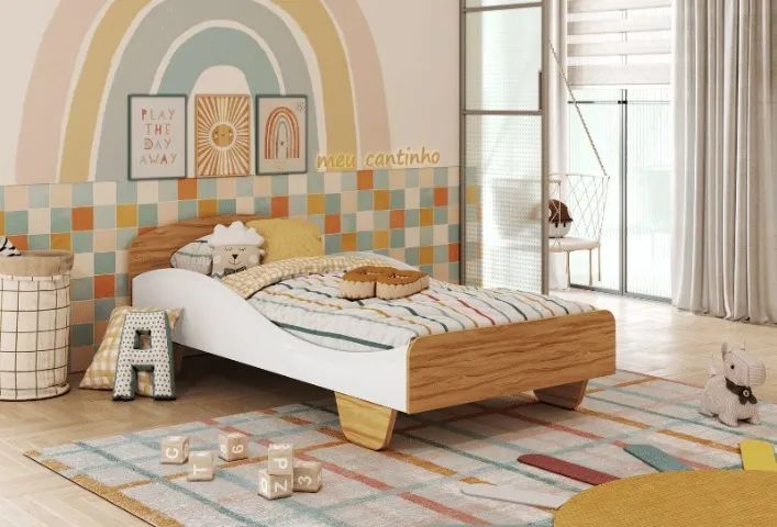 Cama Infantil Sol Solteiro com Casinha, 100% MDF - Peroba - Foto 2