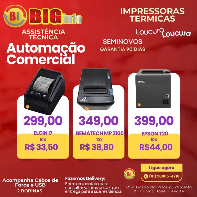 Impressora Termica Varias Marcas 10x - Garantia - Centro do Recife - Assistencia Tecnica