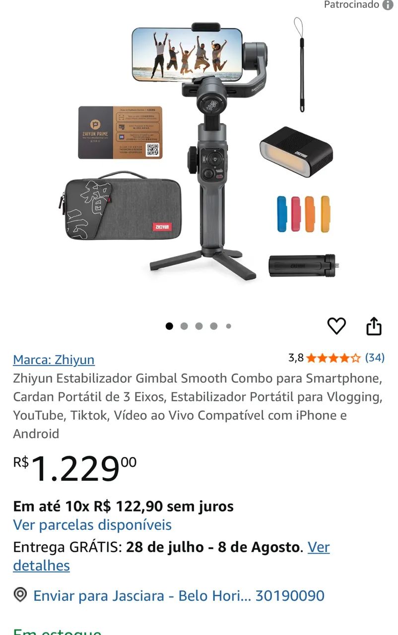 Zhiyun Smooth 5 Combo - Estabilizador Gimbal 3 Eixos - Estado de Novo! - Foto 5