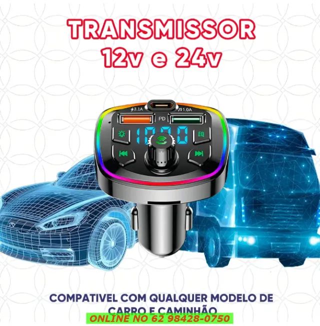 Adaptador Bluetooth Carro 5.1 Transmissor Fm Carregador 20w Veicular Com Porta Usb Tipo-c - Foto 3