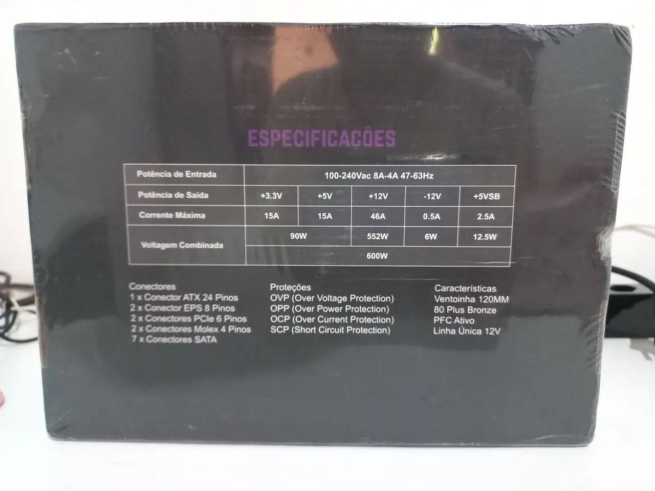Fonte Manger Thunder 600W (NUNCA USADA) - Foto 3