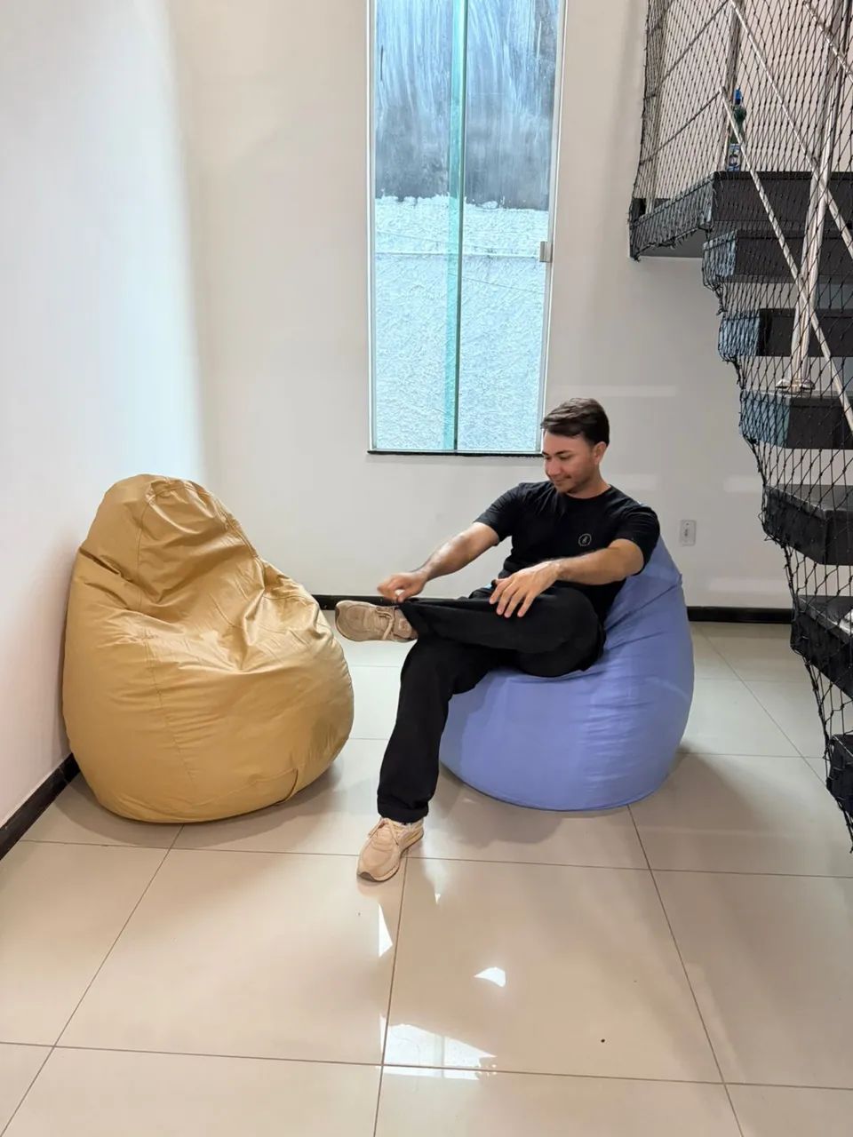 Puffe Pera Bege e Azul Claro 