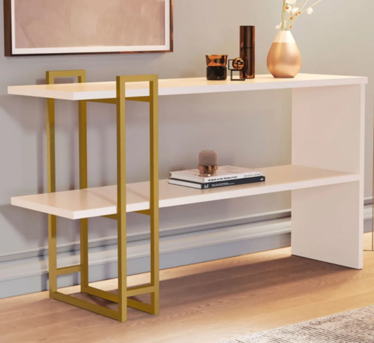 Aparador Luxo 1 Prateleira Pérola/dourado 4034 - Jb Cor Pérola / Dourado