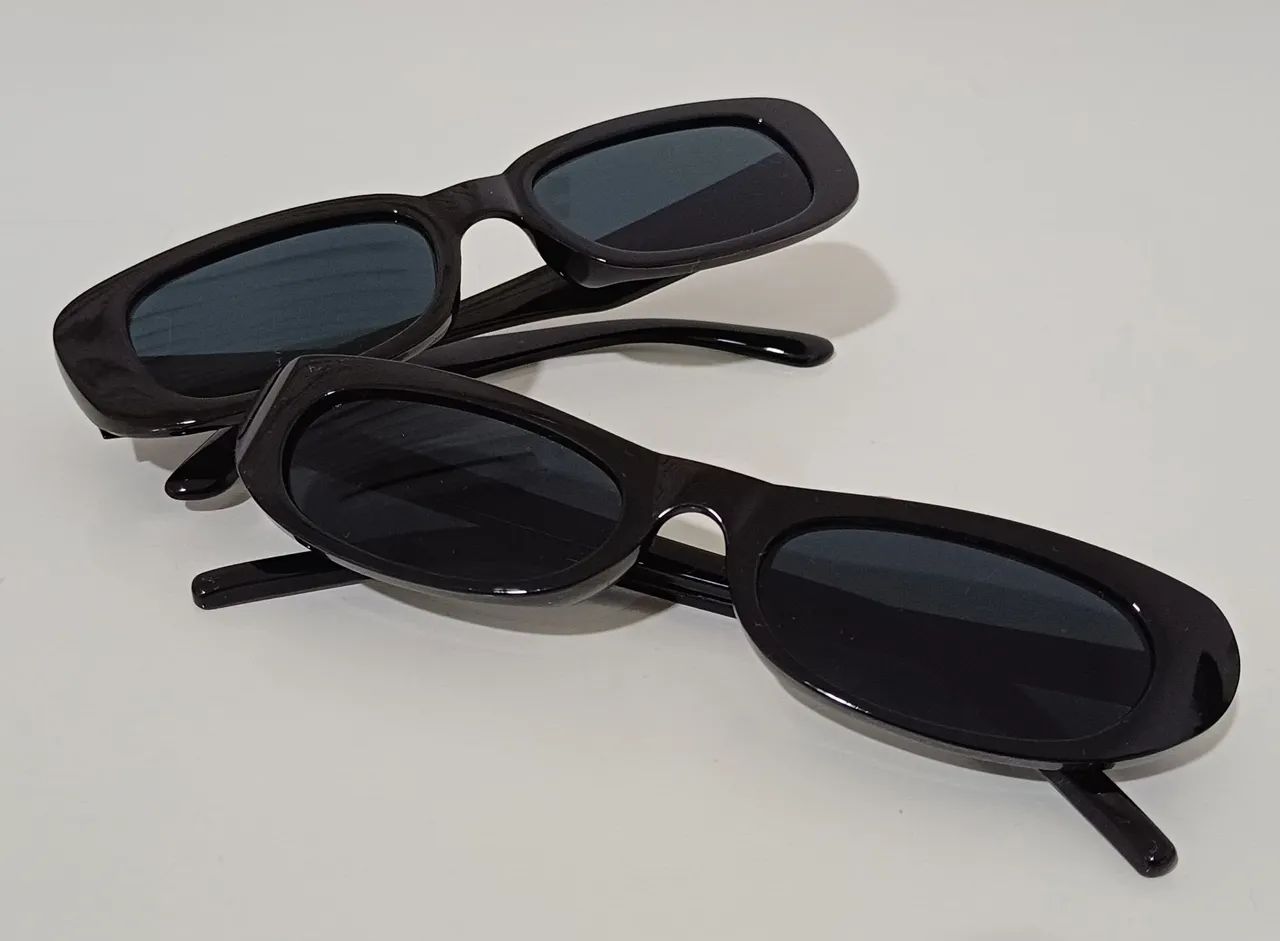 2 Óculos de Sol Preto Oval Slim Vintage Retrô 