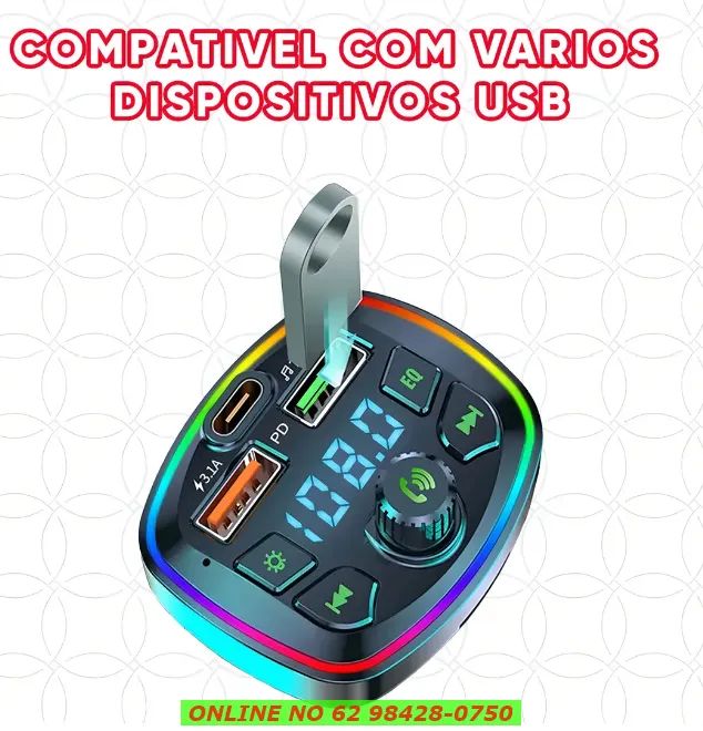 Adaptador Bluetooth Carro 5.1 Transmissor Fm Carregador 20w Veicular Com Porta Usb Tipo-c - Foto 4