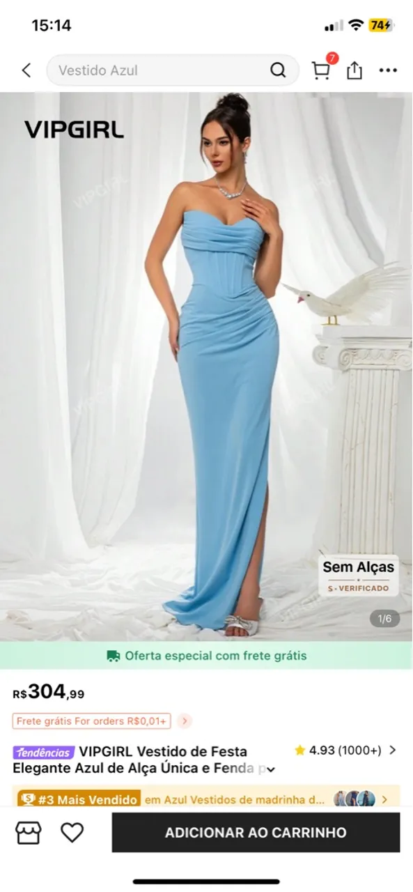 Vestido de Festa Azul com Fenda SHEIN