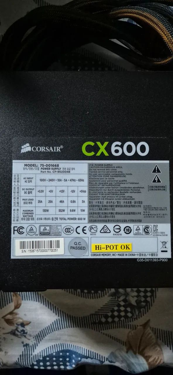 Fonte atx cx 600, corsair