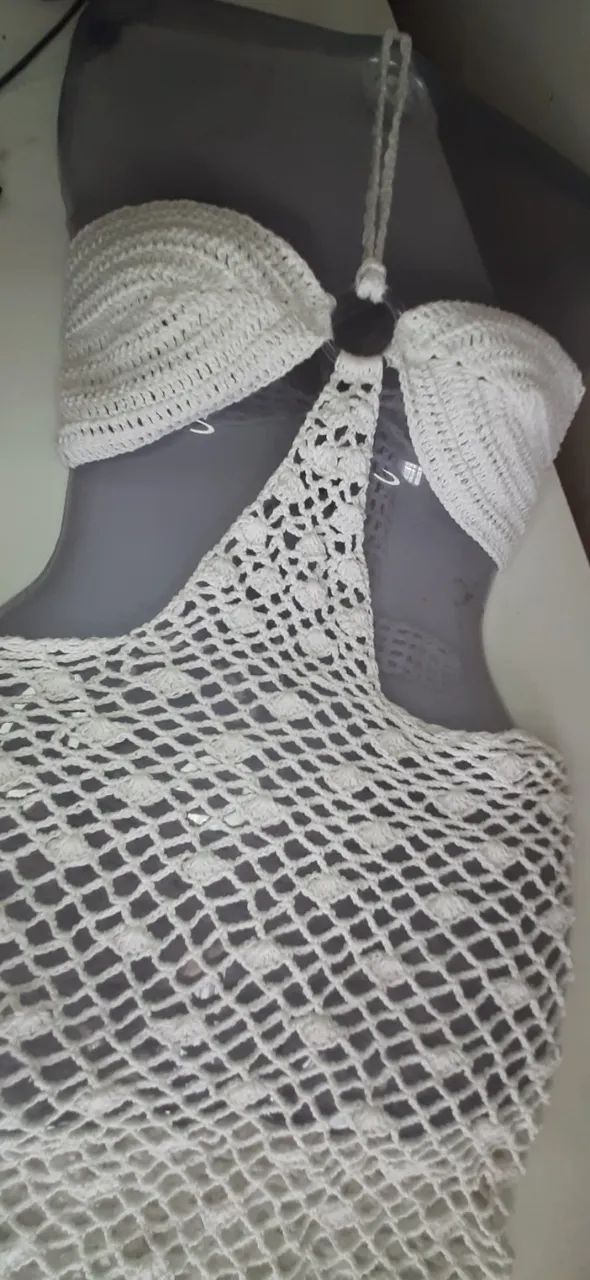 Conjunto Top com Argola e Saia Saída de Praia Cor Branca - Foto 2