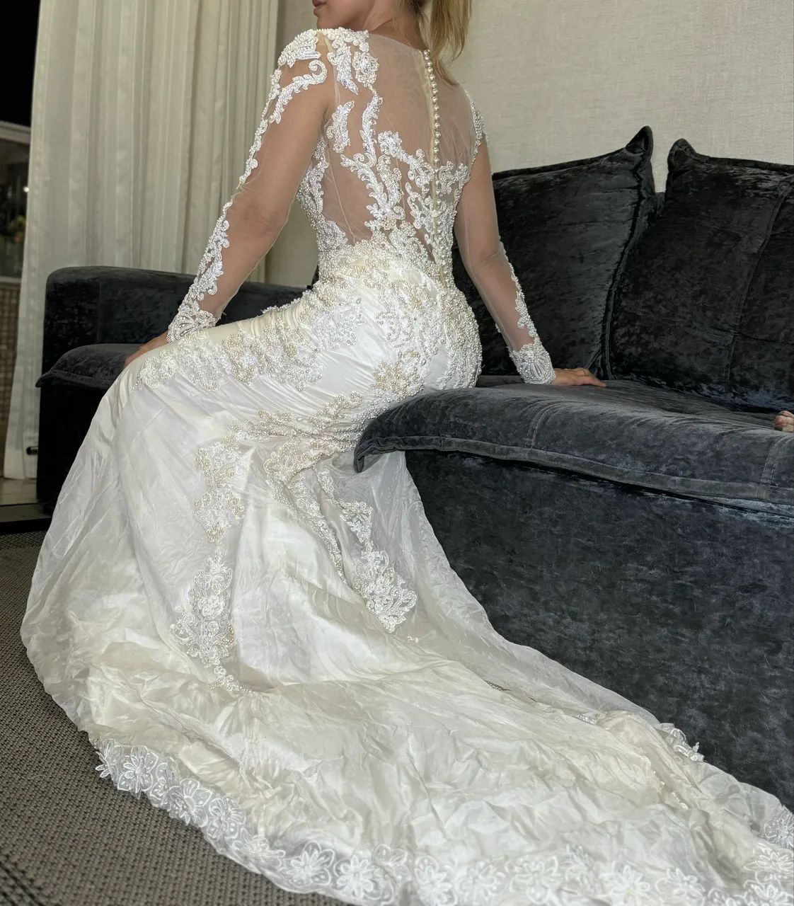 Vestido de noiva bordado em tule e renda 38/40 - Foto 3