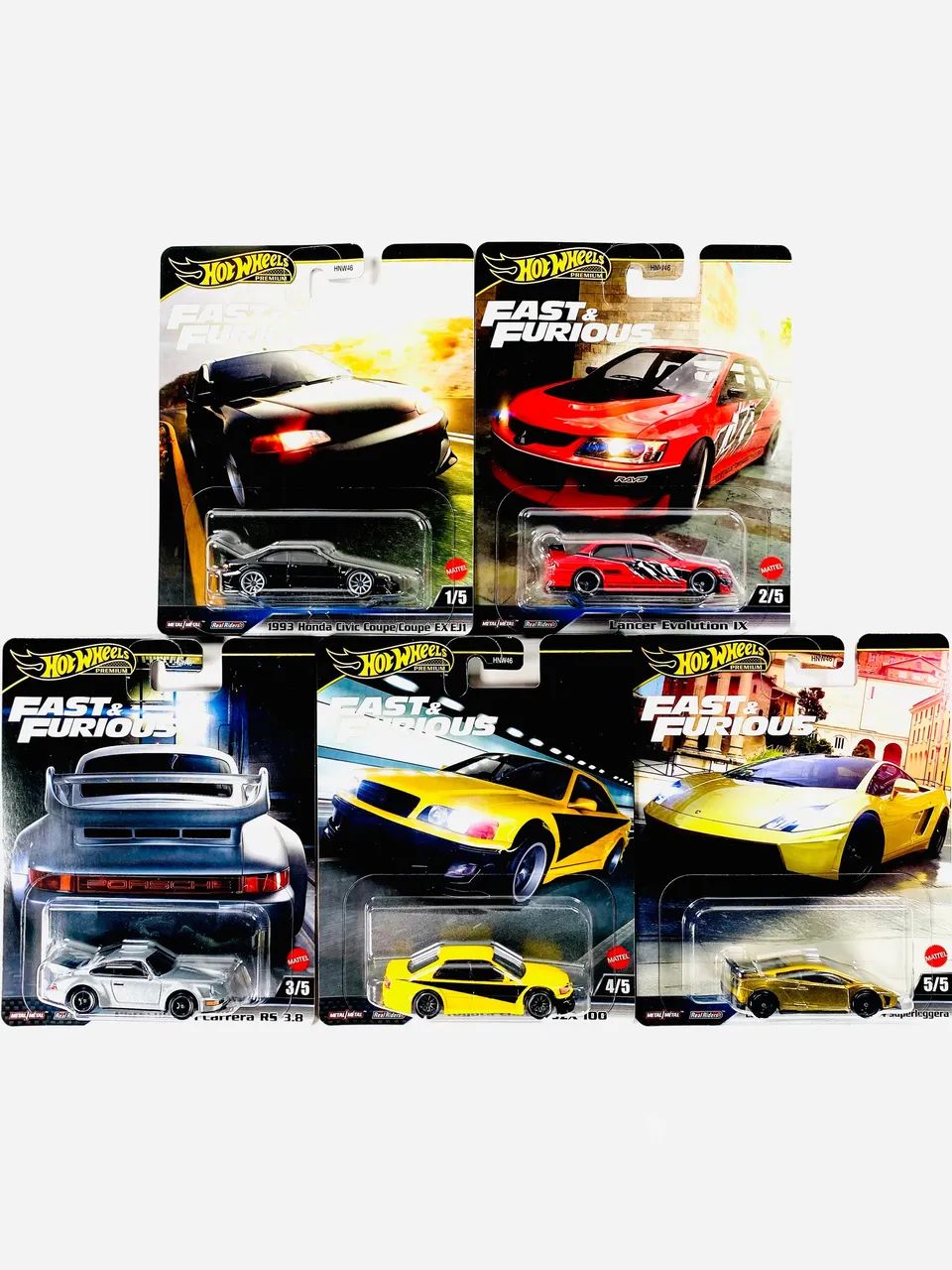 Pack 5 Hot Wheels Fast and Furious Premium Civic Lancer Chaser