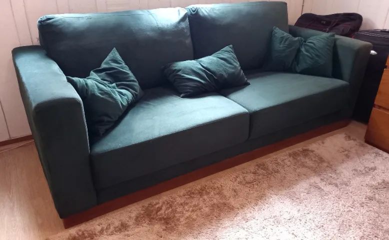 Sofá 3 lugares verde Suede65578332673283121