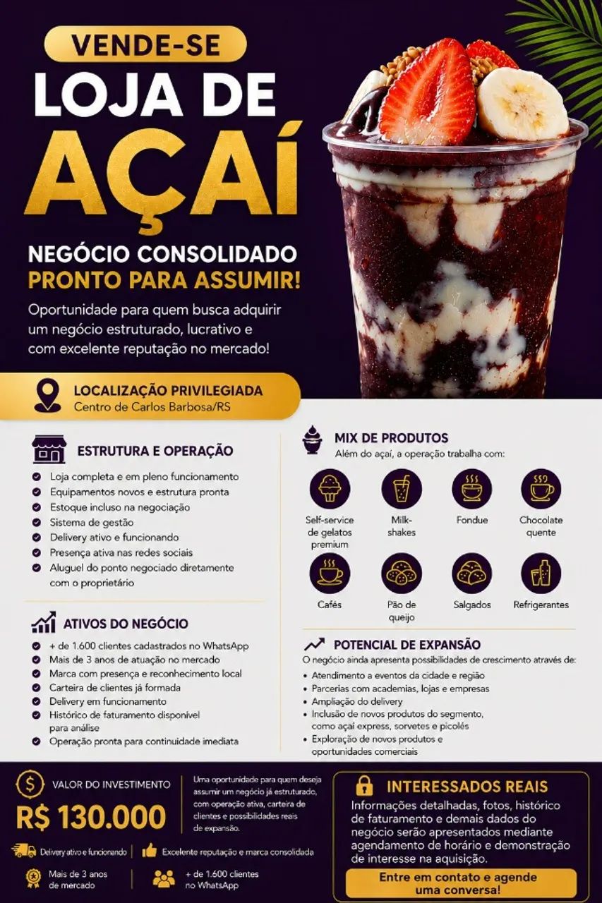 Vende-se Loja de Açaí completa