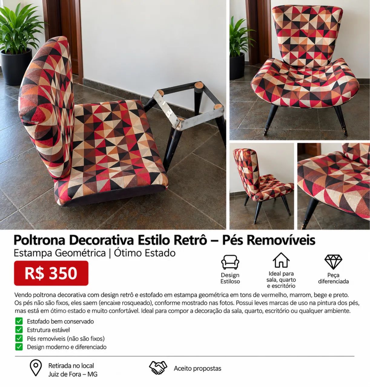 Poltrona Decorativa Estilo Retrô