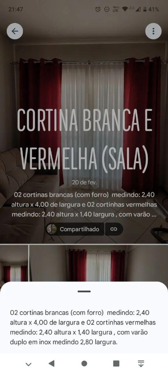 Cortina branca, vermelha e varão duplo em inox