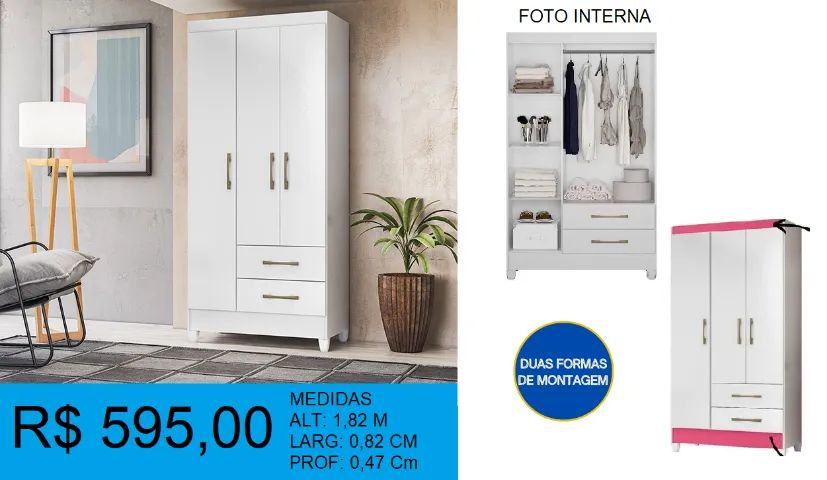 Guarda roupa de solteiro 3 portas - compre hoje e receba amanhã  - Foto 2