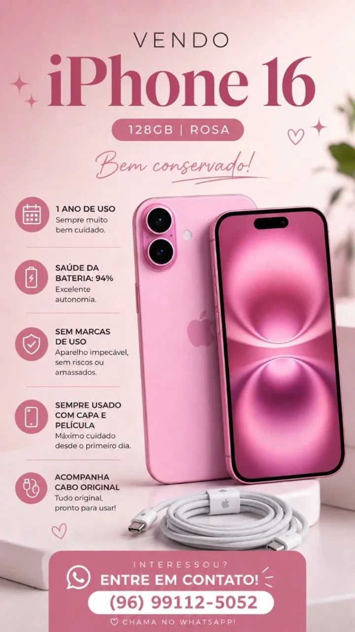 Iphone 16 - 128GB - Bateria 94%