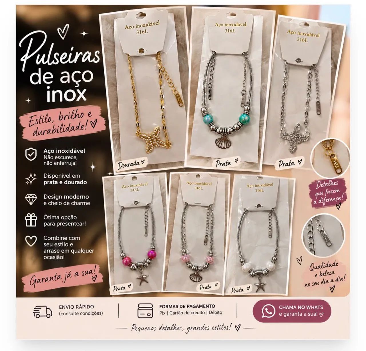 Pulseiras pratas e douradas 