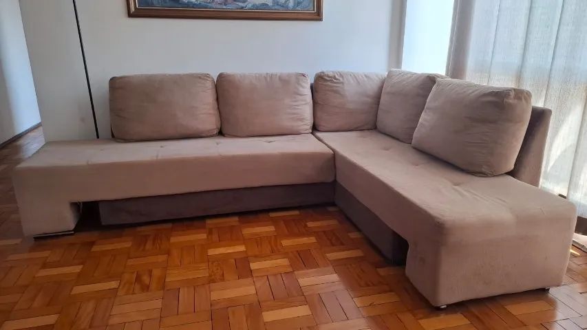 Sofá De Canto 6 Lugares Suede Marrom