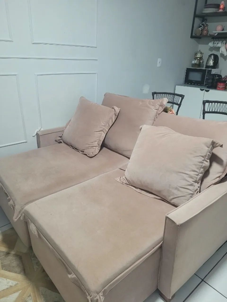 Sofá Retrátil 2 Lugares com USB em Suede Rosé - Foto 5