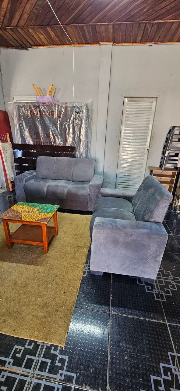 jogo sofa 2 e 3 lugares semi novos tecido suede - entrega grátis  - Foto 2