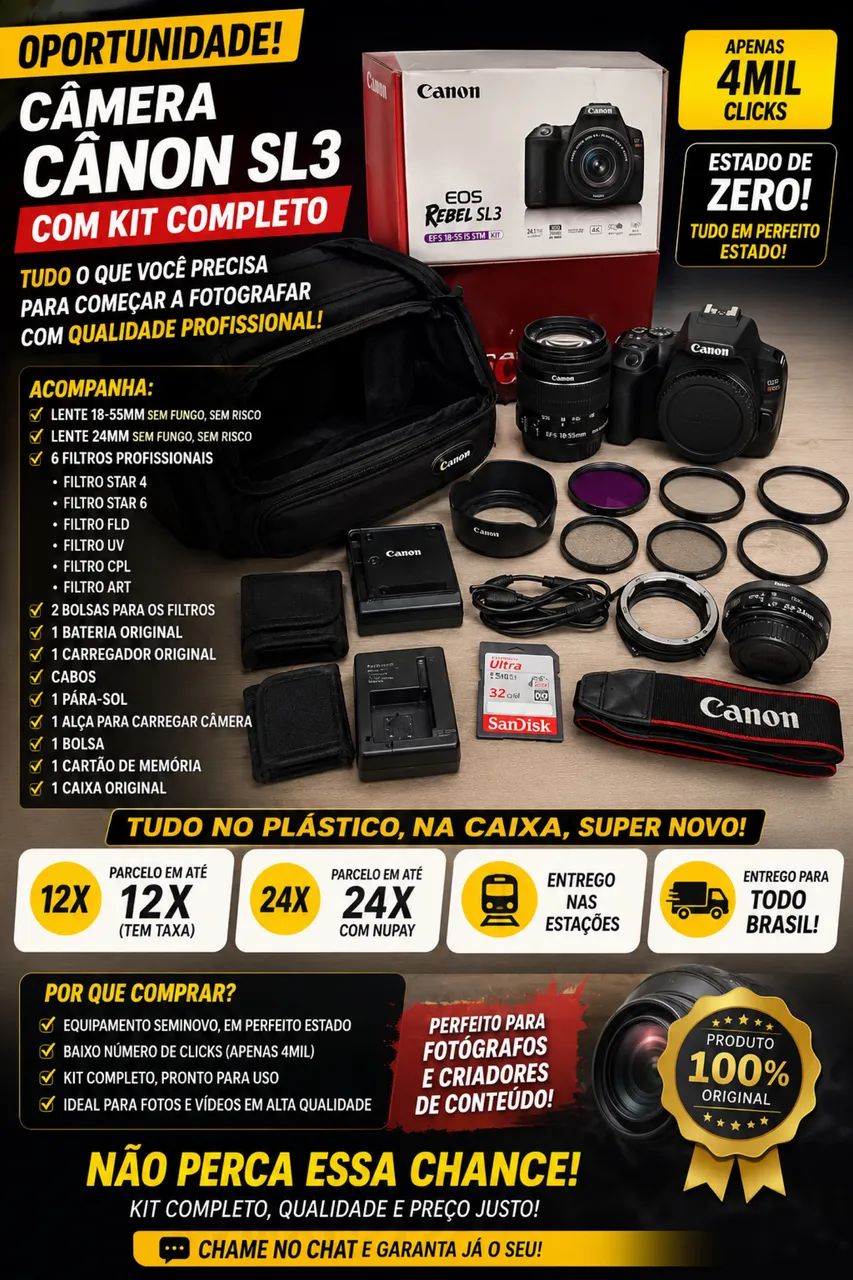 Cânon sl3 + 2 lente parcelo