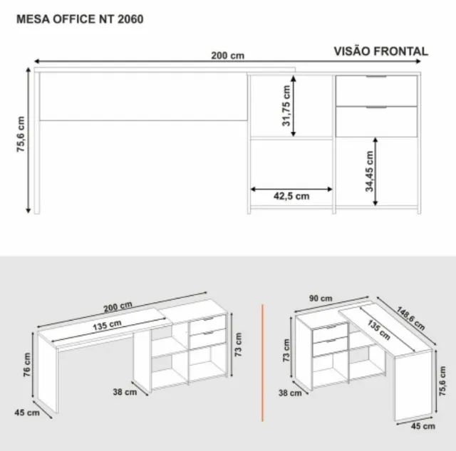 Escrivaninha Mesa de Escritório Modulada com 2 Gavetas e Nichos (PROMOÇÃO)!! - Foto 2