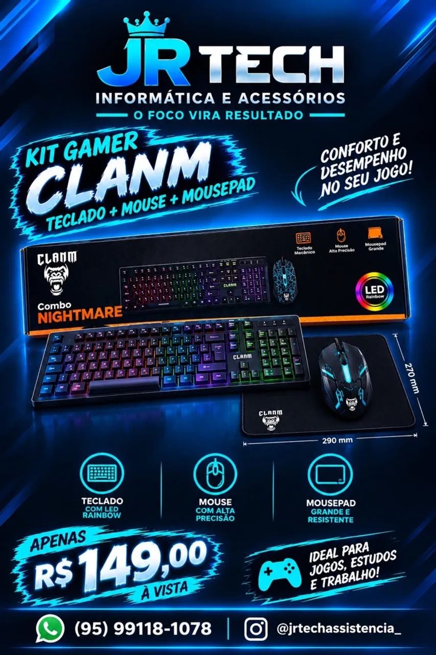 Kit gamer - Teclado, mouse e mousepad " 149"