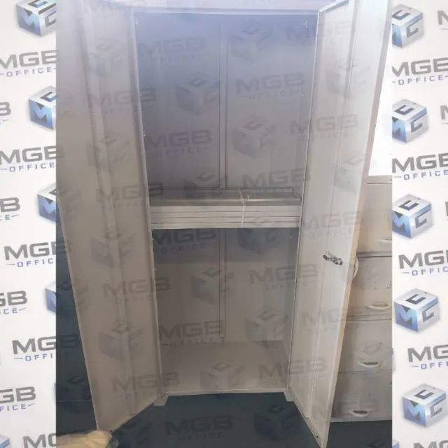 Armário de Aço com 2 Portas e 4 Prateleiras - 1,96X0,90X0,40cm - CH #26 - (BRANCO e CINZA) - Foto 3