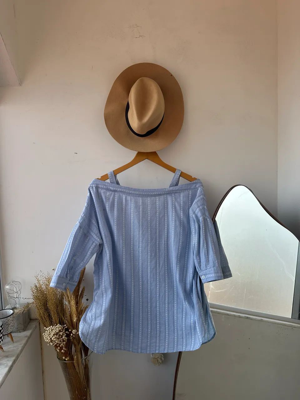 camisa shoulder ombro a ombro azul tam m - Foto 2