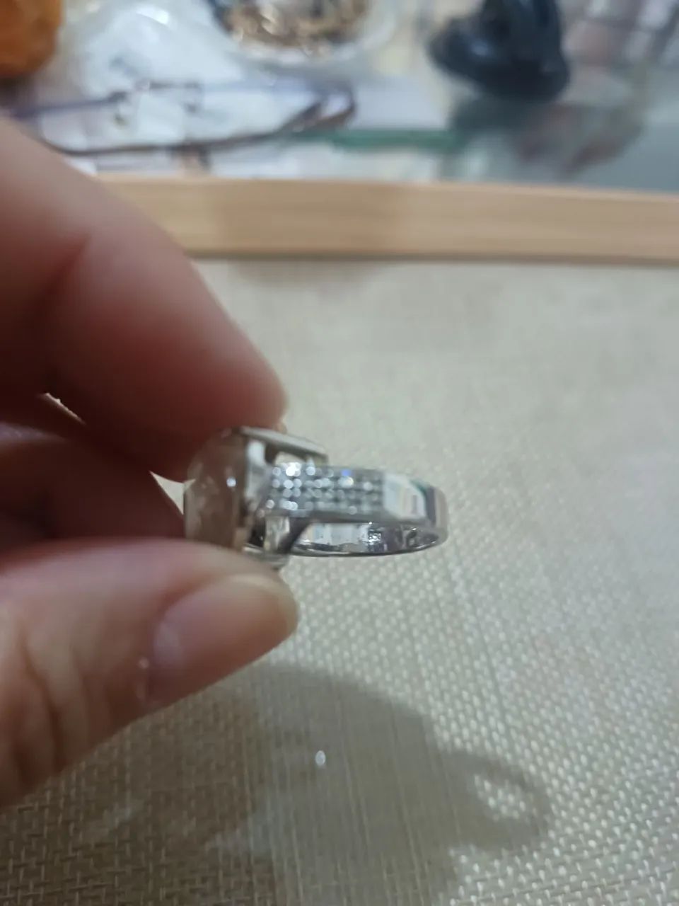 Anel prata 950 com coração de cristal - Foto 4