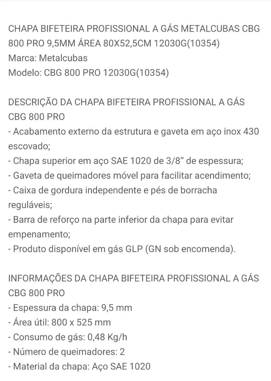 Chapa de lanche metalcubas CNG 800 pro gas - Foto 5
