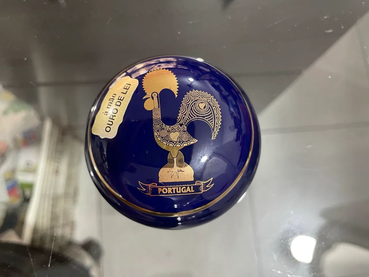 Porta Joias em Porcelana Azul e Dourado 